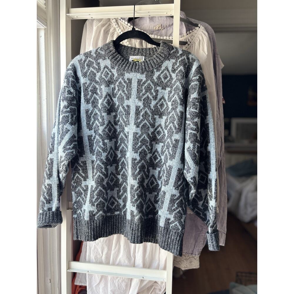 vintage 80's‎ LE TIGRE Grey black long sleeve pullover SWEATER Men's Medium